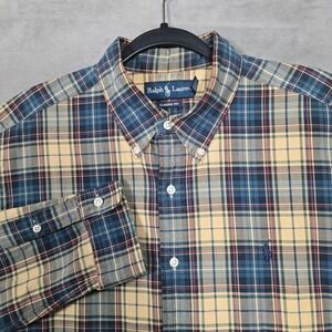 Ralph Lauren Yellow blue red green Plaid Oxford Shirt Classic Fit Mens XL